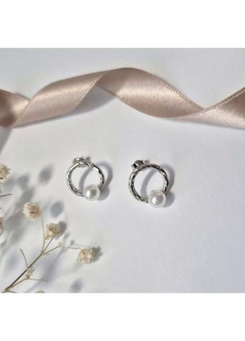 Срібні сережки гвоздики на фіксаторах Коло з Білою Перлиною срібло 925 проби Родоване вс447р 2.28г Nobrand (364653499)