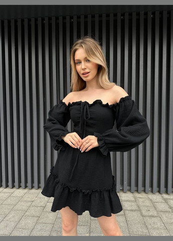 Черное повседневный мини платье из муслина Adelante однотонное