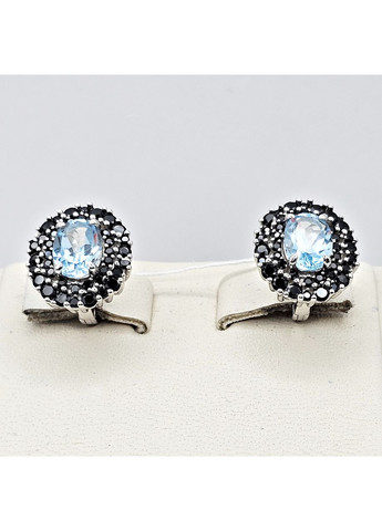 Сережки срібні з блакитним топазом та сапфірами 5,66 г No Brand (369736907)