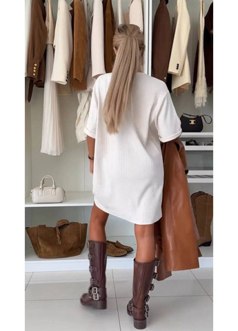 Молочное свободное платье из рубчика вязки модель :013 молочний Україна
