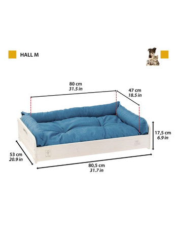 Дерев'яне ліжко для собак та котів Hall M з бірюзовою подушкою 80.5x53x17.5 см 70027200 Ferplast (322068932)