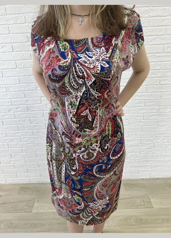 Лиловое повседневный, кэжуал лиловое льняное стрейчевое летнее женское платье-футляр миди с цветочным принтом платье-футболка, футляр No Brand с цветочным принтом