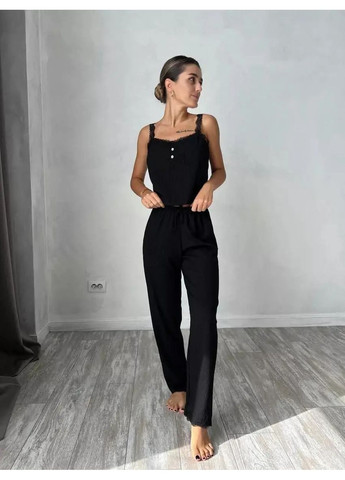Черная всесезон стильная привлекательная молодежная брючная пижама julia, пижамный комплект 2-ка майка на тонких бретельках майка + брюки No Brand брючна піжама Julia бузкова