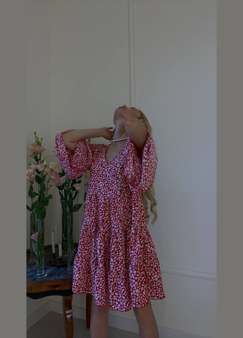 Красное повседневный, кэжуал, коктейльное, вечернее женское платье FINO Mode с цветочным принтом