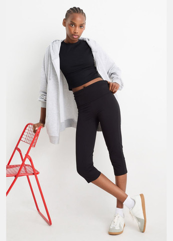 Черные летние леггинсы капри в рубчик C&A