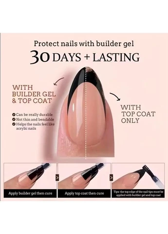 Гелевые типсы для наращивания Gel французский маникюр Миндаль М глянцевые 150 шт бежевые с черным френчем (015) Soft (388372345)