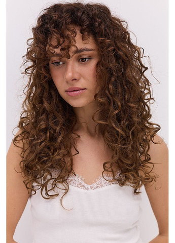 Майка женская из трикотажа в рубчик черная с кружевом на декольте Arjen — 364967461