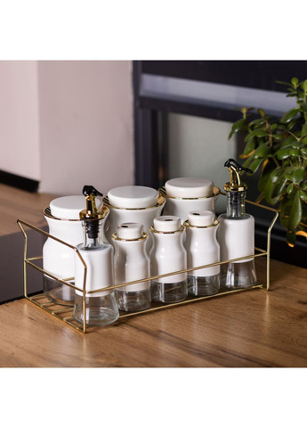 Набор для специй на подставке с бутылками для масла и уксуса 8 предметов Белый Yiwu (360454988)