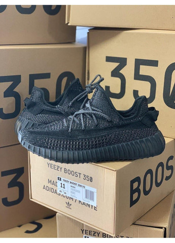 КРОССОВКИ ЖЕНСКИЕ ADIDAS YEEZY BOOST 350 V2 BLACK STATIC АДИДАС ИЗИ БУСТ ЧЕРНЫЕ No Brand чёрные демисезоны (391948856)