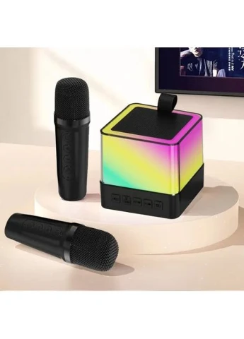 Портативная Bluetooth колонка K18 с LED подсветкой 2 микрофона черный Gemei (384023323)