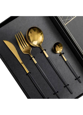 Набір столових приборів 24 предмети столовий набір на 6 персон Золотистий з чорним HP-20-46 Yiwu (351431342)