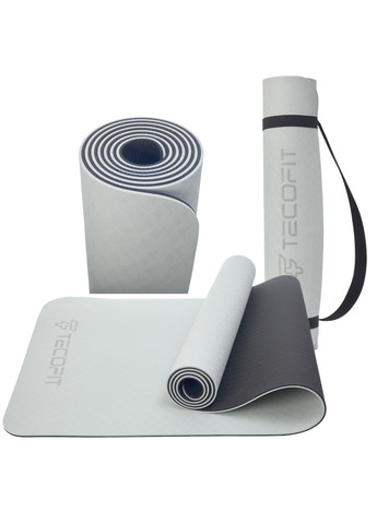 Dual Color TPE Mat / Двокольор. мат TPE 183*61*0.6cm Grey+Black TOP180138257 TECOFIT (370439616)