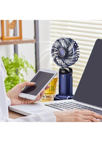 Вентилятор портативний ручний 5 швидкостей USB із підставкою для телефона й акумулятором Dark Blue No Brand (365721255)