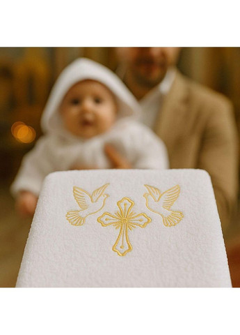 Крижма рушник махровий 70х140 см для хрестин з вишивкою, бавовна, білий PAPAELLA білий