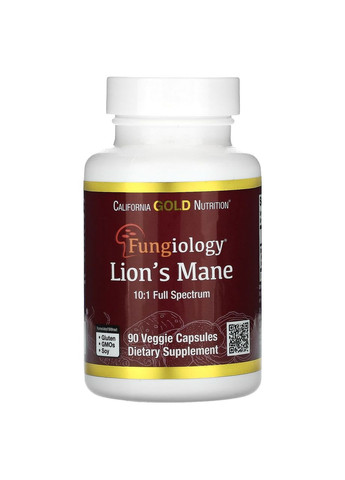 Ежовик гребенчатый Lion's Mane 600 мг органический гриб 90 растительных капсул California Gold Nutrition (266133438)