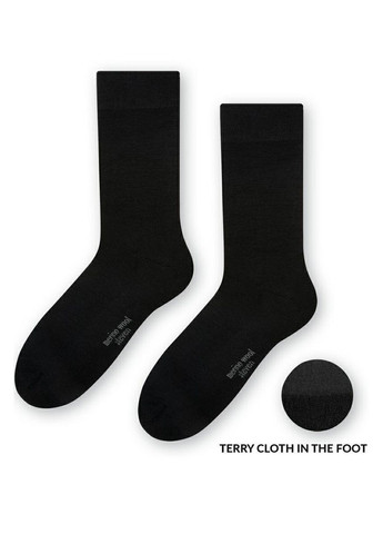 Чёрные носки высокие полумахровые из мериносовой шерсти 130 merino wool frotte Steven (349500929)