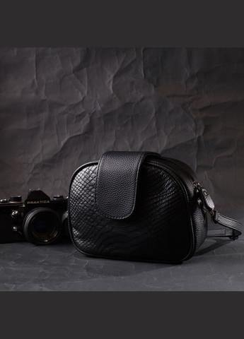 Фактурна сумка для жінок з натуральної шкіри з тисненням під змію чорна 22354 Vintage (329198987)