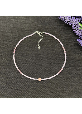 Чокер Чеський Кришталь, Циркон +вставка Полуничний Кварц, гіп-ний сплав колір срібло d-3-4-6мм+- L-37-42см No Brand циркон, кварц латунь, натуральний камінь, скло срібло (362695391)