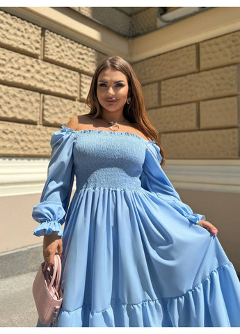 Голубое повседневный платье женское а-силуэт Гермес однотонное