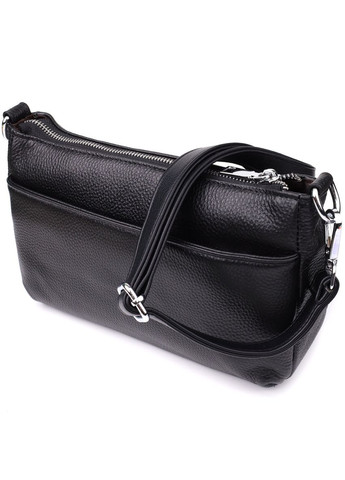 Стильна жіноча сумка з двома ремінцями із натуральної шкіри 22926 Чорний Vintage (349442750)