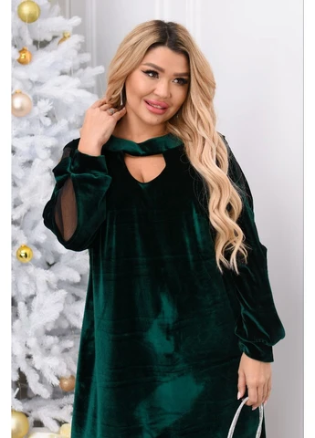Смарагдова святковий сукня вільного силуету для жінок plus-size — заміри в описі силуетна GD/GL Модний простір однотонна