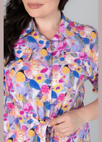 Рожева повсякденний жіноча сукня зі штапелю з принтом та кишенями у бічних швах all posa (ap101989p) A'll Posa