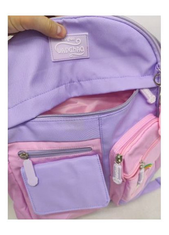 Рюкзак дитячий Веселка Wanghao рожевий для школи з кишенями для пляшок та гумовим брелоком ProDobro (367090765)