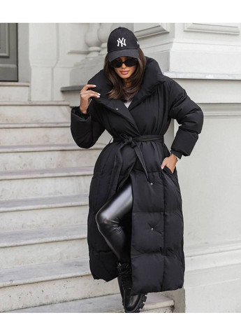 Чорна куртка довга жіноча зимова на силіконі 300 No Brand