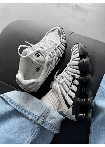 Черно-белые демисезонные кроссовки мужские и женские nike shox tl white black | найк шокс тл черно-белые No Brand