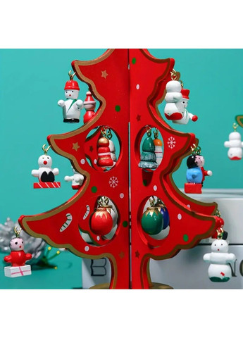 Червона настільна декоративна дерев’яна ялинка з іграшками, 22 см No Brand (315101610)