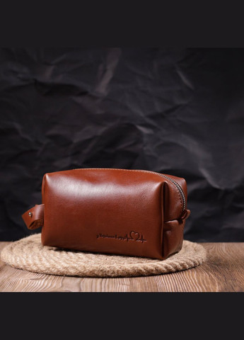 Мужская косметичка среднего размера из гладкой кожи на молнии Сердце светлокоричневое 16765 Grande Pelle (362418459)