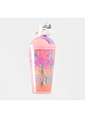 Стакан з трубочкою Єдиноріг 7387 450 мл помаранчевий No Brand (322030904)