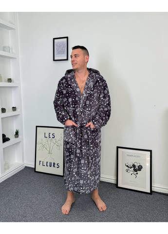 Халат 15601 унисекс плюш с капюшоном, поясом, карманами. Україна (369273932)