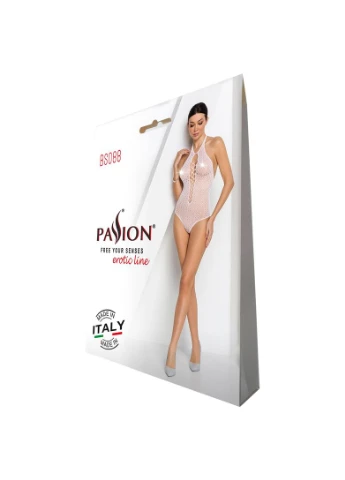 Бодистокинг с декольте BS088 white, имитация корсетной шнуровки Passion белый откровенный полиамид