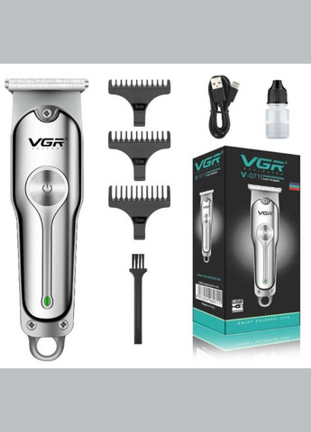 Машинка для стрижки акумуляторна 5 Вт 600 мАг з сріблястою насадками (2390000058) VGR V-071 (351363102)