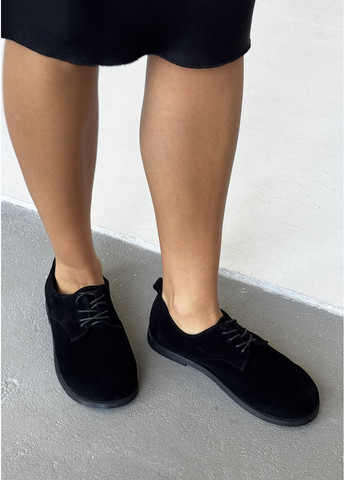 InFashion Black Suede – жіночі класичні оксфорди оксфорди чорний з натуральна замша, україна — демісезон (360983834)