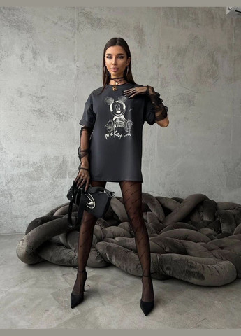 Черная летняя женская футболка с принтом кулир No Brand 7170