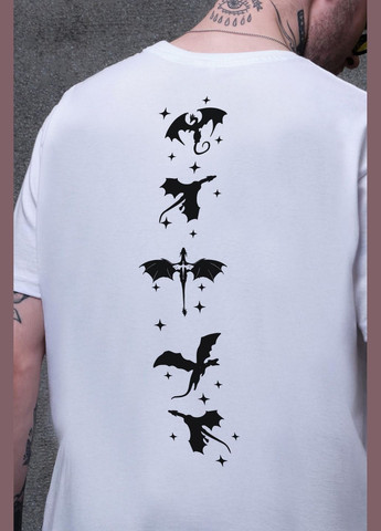 Біла чоловіча оверсайз футболка з принтом четверте крило з довгим рукавом Without