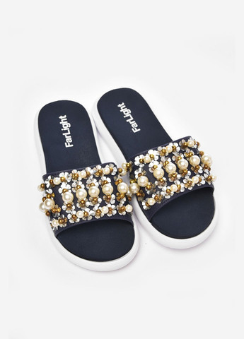 Темно-синие шлепки женские темно-синего цвета с бусинками Let's Shop с бусинами