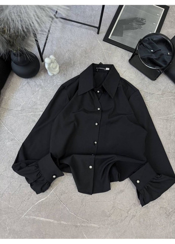 Черная кэжуал рубашка однотонная Україна с длинным рукавом