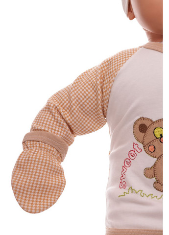 Бежевий демісезонний комплект для новонародженого з царапками інтерлок з ведмедиком бежевий 56 см (33002) BABYKROHA