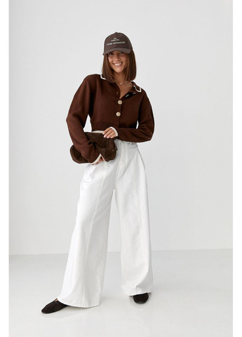 Короткий кардиган на ґудзиках з контрастною окантовкою Lurex Кардиган (370298772)