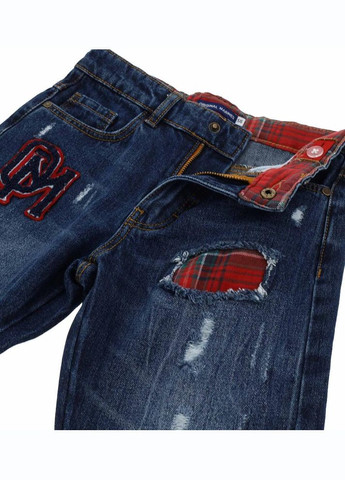 Синие демисезонные джинсы regular fit с потертостями для мальчика aza2524b2 Original Marines