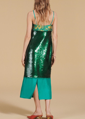 Зеленое праздничный платье Zara с абстрактным узором