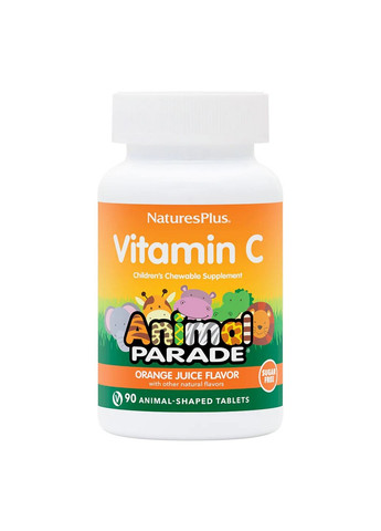 Вітаміни та мінерали Animal Parade Vitamin C Sugar-Free, 90 жувальних таблеток Апельсин Natures Plus (293416944)