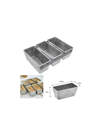 Форма потрійна хлібна для випікання маленьких буханців хліба і кексів Л12 алюміній 24.5х16.5х7.2 см Хлібпром (299793334)