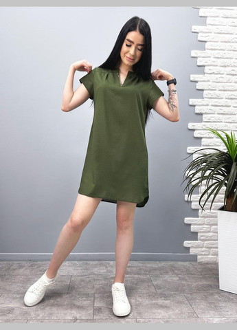 Оливкова (хакі) вільна літня сукня з льону Fashion Girl