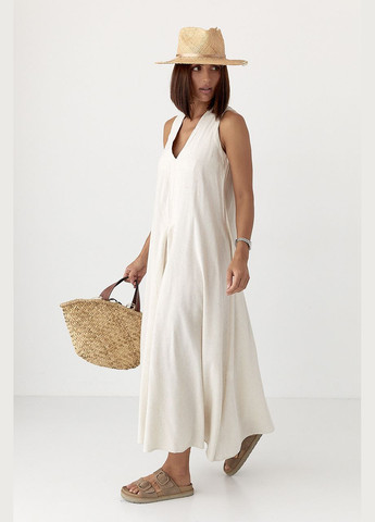 Бежевое женское платье с v-образным вырезом Lurex