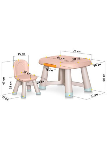 Дитячий стіл (KD-F042 Orange) Mealux комплект Peppa стіл + стілець (370020813)
