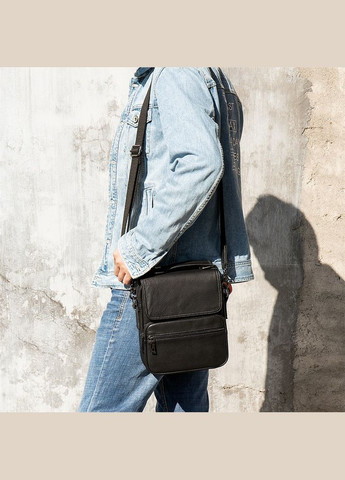 Шкіряна сумка крос боді чоловіча месенджер через плече чорна 20367 Vintage (329196976)